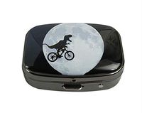 XUTAI Custom Personalized Square Stainless Steel Gun Silver Glass Travel Pill Case Vitamin Decoration Box (Dinosaur On A Bike in Sky)