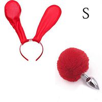 Rabbit Ear+T-ail Soft Happy for Game and Party Princess Silicone r (10 Speed),Red-S