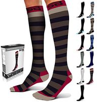 SB SOX Lite Compression Socks (15-20mmHg) for Men & Women - BEST Stockings for Running, Medical, Athletic, Edema, Diabetic, Varicose Veins, Travel, Pregnancy (Stripes - Gray/Purple, L/XL)