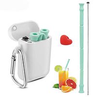 Cestbin Collapsible Reusable Straws, Food-Grade Foldable Silicone Drinking Straw with Portable Case and Cleaning Brush, for Cold Beverage, Coffee and Smoothie (Green, Straws)