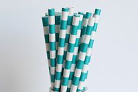 Teal Horizontal Striped Paper Straws (100)