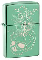 Zippo Botanical Skull Design High Polish Green Pocket Lighter, One Size