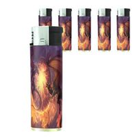 Butane Refillable Electronic Lighter Set of 5 Pieces Dragons Design-009