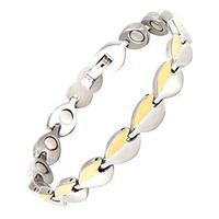 N+NITROLUBE Women Magnetic Bracelet Biomagnetic Therapy Energy Stainless Steel Jewelry Relieve Arthritis Pain (Silver&Gold 2, 7.87 in)