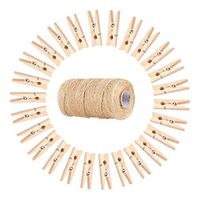 100pcs Mini Wooden Clothes Pin Photo Paper Peg Card Craft Clips with Rope