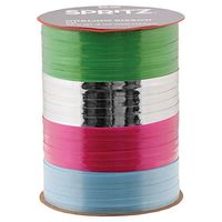 Set of (2) Spritz Curling Ribbon 4 End X 70 Feet Blue, Green, Silver & Fuscia