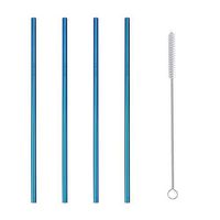 Stainless Steel Straw Set - Alisy Straight Reusable Drinking Straws Metal Stainless Steel Eco-Friendly 10.5in (Blue)