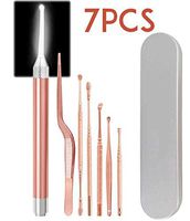 7PCS Ear Spoon with Light for Adults Kids, Smooth & Round Head Protect Kids and Family Ear Canal, Various Earwax Pick Tool Suitable for Scraping Dry, Moist and Compacted Ear Wax, Lighted Ear Curette