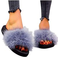 Cenglings Womens Slides,Arch Support Sandals with Faux Fur Comfort Fuzzy Slippers Open Toe Platform Shoes Plus Size Sandals(Gray,39)