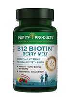 Hair, Skin + Nails Melt by Purity Products - 1000mcg B-12 + 2500mcg Biotin Energy Berry Melt - Delicious Berry Lemonade Flavor w/Super Fruits - B12 Methylcobalamin - 30 Melting Tablets