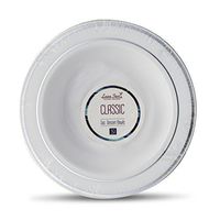 [40 Count - 5 Oz Bowls] Laura Stein Designer Tableware Premium Heavyweight Plastic White Dessert Bowl with Silver Border, Party & Wedding Plate Classic Series Disposable Dishes
