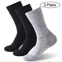 Forcool Diabetic Socks, Merino Wool Non Binding Loose Top Non Blister Seamless Toe Cushioned Sole Wide Calf Crew Diabetes Socks Edema Socks Dress Socks, Large, 2 Pairs Black& 1 Pair Gray