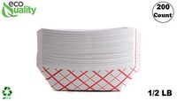 200ct Disposable Paper Food Tray (1/2 LB) - Red Check Food Tray, USA MADE, Recyclable, Biodegradable, Compostable, Great for Picnics, Carnivals, Party, Camping, BBQ, Restaurants, Fries (0.5lb)