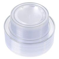 Silver Plastic Plates 96 Pieces, Clear Disposable Plates for Party and Wedding,Includes 48 Dinner Plates 10.25" and 48 Dessert Plates 7.5"