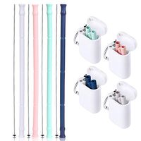 GEERTOP 4 Pack Collapsible Silicone Straws Reusable Portable Food-Grade Folding Drinking Straw with Case Carabiner Cleaning Brush BPA Free - Outdoor Travel, Household, Party, Kitchen