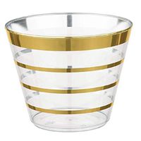 9 oz Disposable Clear Cups with 4 line Gold Rims 50 count, Elegant Wedding Cups, Fancy Party Cups