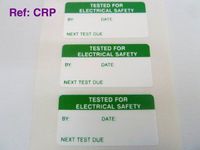 500 Labels , Tested For Electrical Safety Labels , Tamper Evident Labels , 40x20mm Rectangle , Green on White , Stickers break up on attempted removal