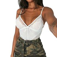 Haxikocty One Piece Women Mesh Babydoll Lace V-Neck Teddy Lingerie Jumpsuit Underwear Bodysuit White