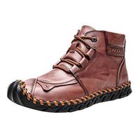 SUGEER Mens Leather Boots Fashion Outdoor High-Top Leather Shoes Boots Waterproof Work Boots Mens Winter Boots Red