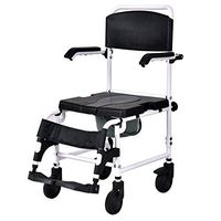 Giantex Shower Wheelchair Over Toilet with Commode Lift Arms Bathroom Sturdy Aluminum Frame PU Leather Padded Seat Backrest Fast-Remove Legrest Footrest Patient Wheelchairs w/ 5" Locking Caster, Black