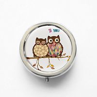 RhyNSky Animal Owl Mini Portable Pocket Pill Box Case Holder for Purse, 3 Compartments, Silvery, FS204