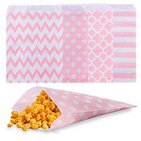 Biodegradable Paper Candy Cookie Bags, NUIBY Food Safe Favor Bags, Buffet Treat Bags for All Party Loot Bags - 100 Counts, Assorted 4 Designs (pink)