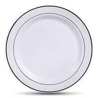 Select Settings [50 COUNT] (10.25 Inch) Silver Rim Plastic Dinner Plates