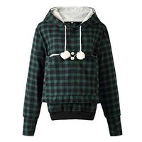 Alangbudu Women Patchwork Plaid Hoodie Velvet Pullover Cute Blouse Tie Tops Long Sleeve Sweatshirt w Big Kangaroo Pocket Green