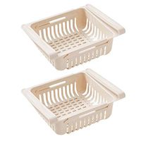 Pinleg 2 Pcs Storage Box Pull-Out Refrigerator Storage Box Holder Food Organizer Drawer Bins Shelf Proper Home Rack (Beige)