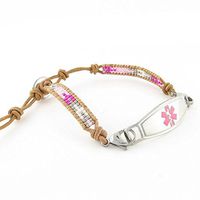 Free Engraving, Aztec Beaded/Leather Women's Medical Alert ID Bracelet - Adjustable Size - Madonna - Pink