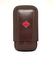 Canadian Maple Leaf Cigar Case 3-Finger with 3 Cigar Holders - Pocket-Sized Cigar Case for Travel, Gifts for Men by Cigar Cutters by Jim (Brown)