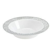 Disposable Plastic Bowls | Premium Quality White & Silver Dinnerware With Silver Lace Rim | Excellent for Weddings, Baby & Bridal Showers, Parties & More | Heavy Duty 12 Ounce Bowl | 40 Count