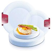 Elegant Disposable Plastic Heavy Duty Party Plates 240 Count - 120 Pcs Round Clear Swirl Rim Nice Dinner Plates + 120 Pcs Fancy Dessert Salad Plates For Wedding, Thanksgiving, Birthday & All Occasion