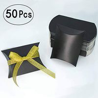 Black Kraft Paper Pillow Box Candy Treat Box Kit Gift Boxes with Gold Ribbon Wedding Favors Baby Shower Birthday Graduation Party Thank You Boxes Supplies, 50pc