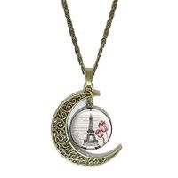 Moon Glass Cabochon Fashion Women Necklace Silver Eiffel Tower Pendant Jewelry Woman Pretty Beautiful Bright Stylish Lovely Cheap Elegant Aesthetic Womens Beads