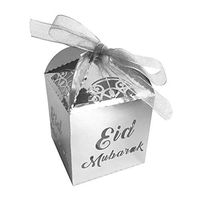 Sixinu Party Kids Favors 50pcs Gold Silver Happy Eid Mubarak Box Ramadan Decoration Pearl Paper Ribbon Candy Boxes