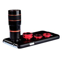 Apexel 4 in 1 Camera Lens 8X Telephoto Lens+Fisheye Lens+Wide Angle + Macro Lens with Back Cover Case for Samsung Galaxy S5 Red
