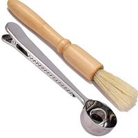 Coffee Grinder Cleaning Brush with Coffee Scoop with Clip, Heavy Wood & Natural Bristles & 304 Stainless Steel Spoon Espresso brush Accessories Measuring Scoop with Bag Clip Coffee Tool for Barista