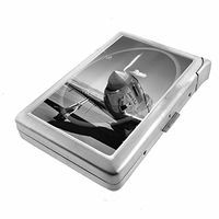Cigarette Case with Built in Lighter Vintage Airplane S4 Smoking King Size Cigarettes Silver Metal Wallet 4" X 2.75" RFID Protection Aircraft Plane