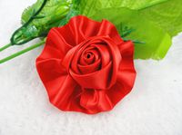 14 Pcs Satin The Ribbon Round Rose Flowers with The Appliques Craft DIY Wedding (Red)