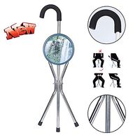 HLDWXN Folding Cane Stool, Old Man's Three-Legged Cane Stool, Stainless Steel Folding for The Elderly Walking Stick, Non-Slip Foot Pad,for Elderly, Handicapped,C