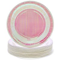 Blue Panda 48-Pack Pink Holographic 9-Inch Disposable Party Plates for Appetizers, Lunch, Dessert and Dinner