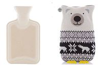 Happy Lily 1 Liter Classic Rubber Hot Water Bottle with 1 Knit Cover, White- Best Gift for Christmas