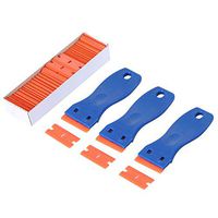 GISSVOGEEK 3PCS Plastic Razor Blade Scrapers with Contoured Grip + 100 PCS 1.5 inch Refillable Double Edge Plastic Razor Blades Ideal for Auto Window Tint Vinyl Tool Application