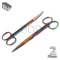 DDP SET OF 2 MULTI TITANIUM COLOR RAINBOW OPERATING SCISSOR SHARP/SHARP 5.5" STRAIGHT & CURVED STAINLESS STEEL