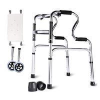 OUG Lightweight Walking Frame, Walker with Armrest Support Pad, Foldable Walker, Suitable for Disabled People, Rehabilitation Staff (seat + Wheel + 2 Non-Slip Mat)