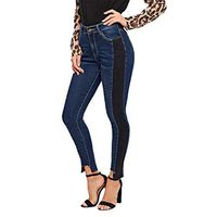 CHIDY Women's Skinny Stretch Jeans Denim Vintage Low Rise Patchwork Pants(Medium,Blue)