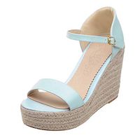 Cenglings Wedge Sandals,Womens Plus Size Beach Open Toe Espadrilles High Heel Pumps Shallow Platform Ankle Strap Shoes(Blue,37)