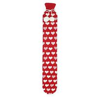 2 L Extra Long 72cm PVC Hot Water Bottle, Bed Warm Waist Warm Back Hot Water Bottle with Super Soft Fabric Sleeve Cover,Removable Washable Fleecy Cover Knitted Warm Faux (Red & White Heart)