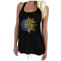 Womens Round Neck Sunflower Print Retro Graphics Tank Tops Casual Sleeveless Soft Summer Cami Shirts Blouses for Women Amiley (X-Large, Black)
